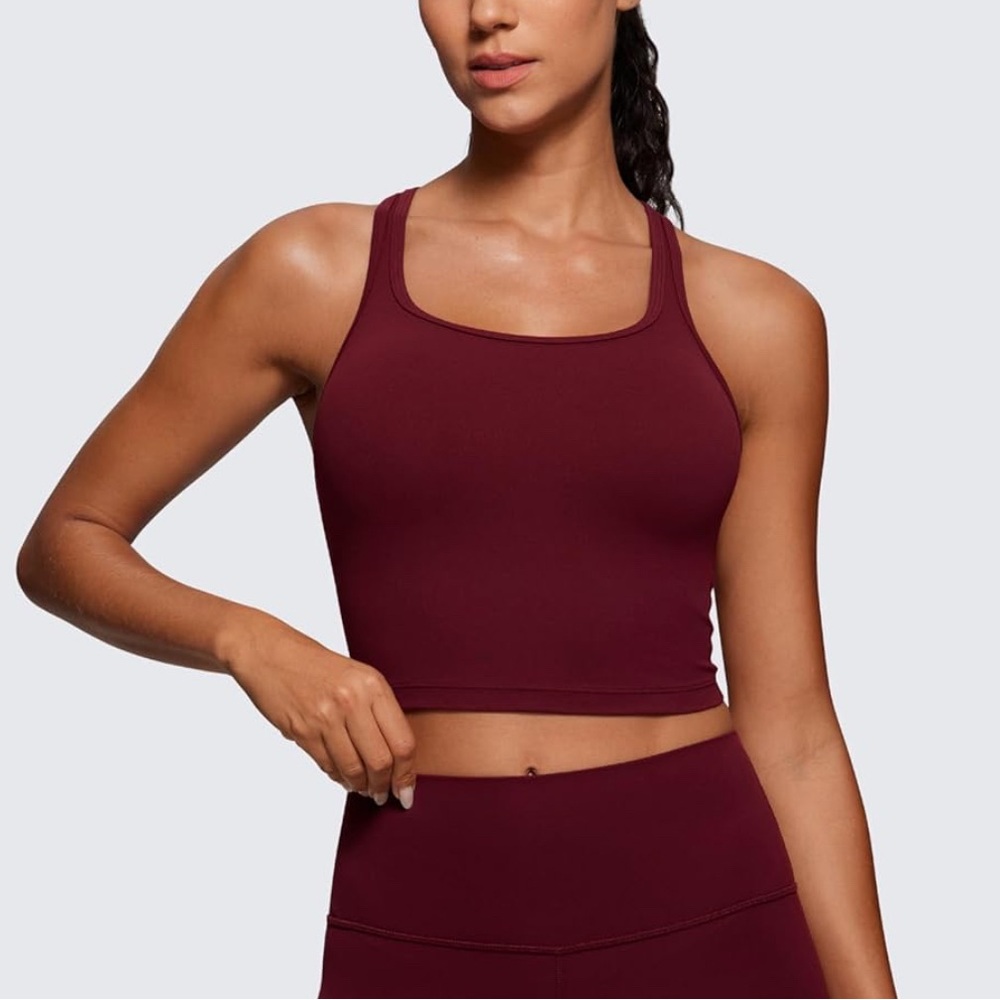 CRZ YOGA Women's Burgundy Racerback Longline Sports Bra